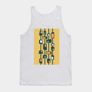 Mid Century Funky Blocks in Yellow, Charcoal, Teal, and Orange Tank Top